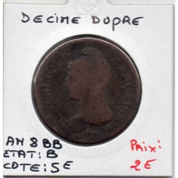1 decime Dupré An 8 BB Strasbourg B, France pièce de monnaie