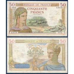 50F Cérès TTB- 15.4.1937 Billet de la banque de France